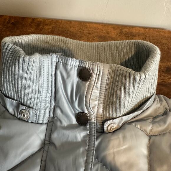 Lands End Down Feather Puffer Coat Sz Small Blue Gray Belted Gorpcore Travel EUC - Picture 13 of 14